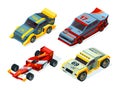 Race car set. 3D racing cars. Isometric sport pictures