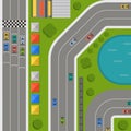 Race car sport track curve road vector. Top view of car sport competition constructor symbols. Circuit transportation