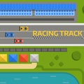 Race car sport track curve road vector. Top view of car sport competition constructor symbols. Circuit transportation