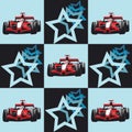 Race car and stars. Pattern