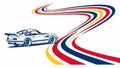 Race car on winding track, dynamic driving speed challenge design vector design Generative AI