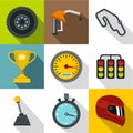 Race cars icons set, flat style