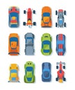 Race cars top view flat illustrations set