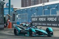 Race Champion Sam Bird 10 of Jaguar Racing Team driving Formula E car leading 2021 ABB Formula E World Championship NY E-Prix Royalty Free Stock Photo