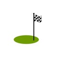 Race checkered finish flag on green grass. Isolated on white background