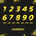 Race checkered flag numbers yellow Royalty Free Stock Photo