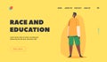 Race and Education Landing Page Template. Happy Little African Boy Wear Longsleeve and Shorts. Black Child Character