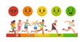 Race of emotions. Competition success measurement. Marathon winners rating. Emotional face expressions ranking. Men and