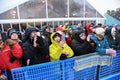 Race fans cheer during the Women`s Slalom race during the Audi FIS Ski World Cup