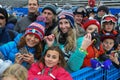 Race fans cheer during the Women`s Slalom race during the Audi FIS Ski World Cup