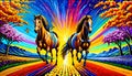 Race horse stallion equine farm light sunburst vibrant sky color Royalty Free Stock Photo