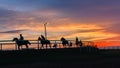 Horses Riders Training Track Silhouttes Sunrise