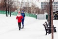 Race on January 1 in New Year's costumes running club Novosibirsk 01.01.2024 Running people in winter.