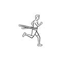 Race runner and finishing tape hand drawn outline doodle icon.