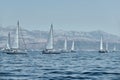 The race of sailboats, a regatta, reflection of sails on water, Intense competition, number of boat is on aft boats