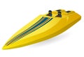 Race sports boat. Luxury expensive yellow motorboat, deluxe speedboat