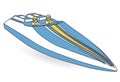Race sports boat. Outlined blue yellow motorboat, deluxe speedboat