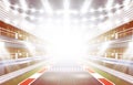 Race Track Arena with Spotlights and Finish Line. Royalty Free Stock Photo