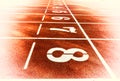 Race track for running competitions numbers and lanes