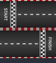 Race track with start and finish line for car. Asphalt road on f1. Texture for racing top formula. Pattern of fast speedway.