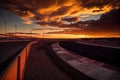 race track at sunset, with the sky and clouds changing colors