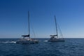 Race between two katamaran santorini Royalty Free Stock Photo