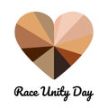 Race Unity Day on June 8. Heart with different skin tones color. No racism, diversity concept. Anti racism square