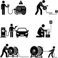 Electricity, Power Supply, and Electric Vehicle Charging Pictogram Set Royalty Free Stock Photo