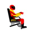 Racer in chair isolated. Rider in helmet and equipment