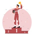 Racer with cup at podium concept Royalty Free Stock Photo