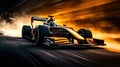 Racer in helmet driving fast, Formula One car on competition. Blurred background. high speed. Concept of motor sport