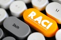 RACI Responsibility Matrix - Responsible, Accountable, Consulted, Informed mind map acronym, business concept button on keyboard
