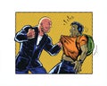 Comic book illustrated bully character terrorizing a young man Royalty Free Stock Photo