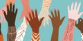 Racial equality shown by the hands of diverse multi-ethnic and multicultural people Royalty Free Stock Photo