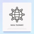 Racial tolerance thin line icon: people around globe. Modern vector illustration of globalization