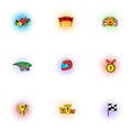 Racing accessories icons set, pop-art style