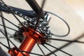 Racing bicycle red rear axle with racing cassette gears Royalty Free Stock Photo