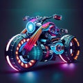 Racing bike with bright electric colors and futuristic eye-catching - Generated Artificial Intelligence- AI Royalty Free Stock Photo