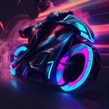 Racing bike with bright electric colors and futuristic eye-catching - Generated Artificial Intelligence- AI Royalty Free Stock Photo