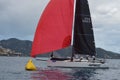 Sailboat approaching racing mark