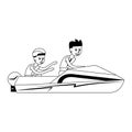 Racing boat extreme sport cartoons in black and white