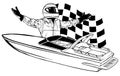 Racing boat. Top view. Vector. Applique with realistic shadows.