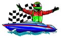 Racing boat. Top view. Vector illustration. Applique with realistic shadows.