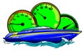 Racing boat. Top view. Vector illustration. Applique with realistic shadows.