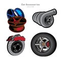 Racing car accessories vector on white background