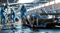 Racing Car in the Pit Garage Technical Work in VRAY Style Royalty Free Stock Photo