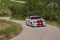 Racing car Ford Mustang on the Italian hills during the rally Colline di Romagna Royalty Free Stock Photo