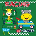 Racing car funny animal cartoon