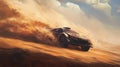 Racing car, high speed at sandstorm Royalty Free Stock Photo