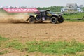 A racing car running at a high speed